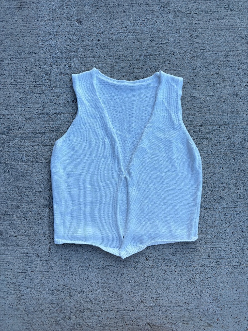 White Knit Open Front Tank Top Single Hook and Eye Vest - Size S